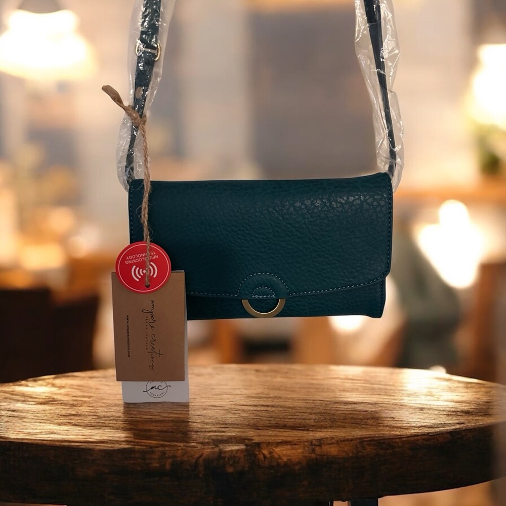 Elegant Ampere Creations Teal Vegan Leather Crossbody Bag